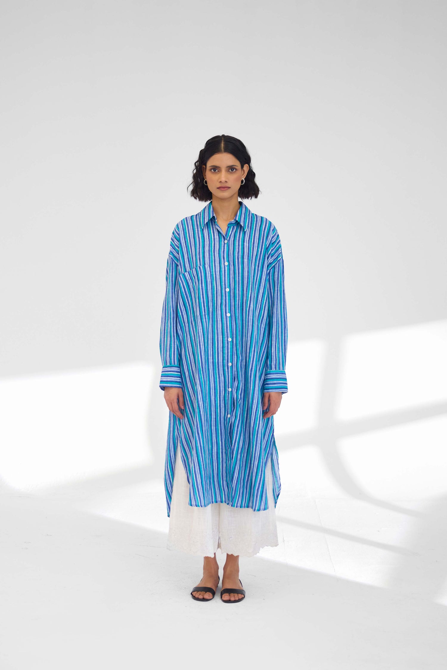 Ava Long Shirt Blue Stripes (9926513656107)