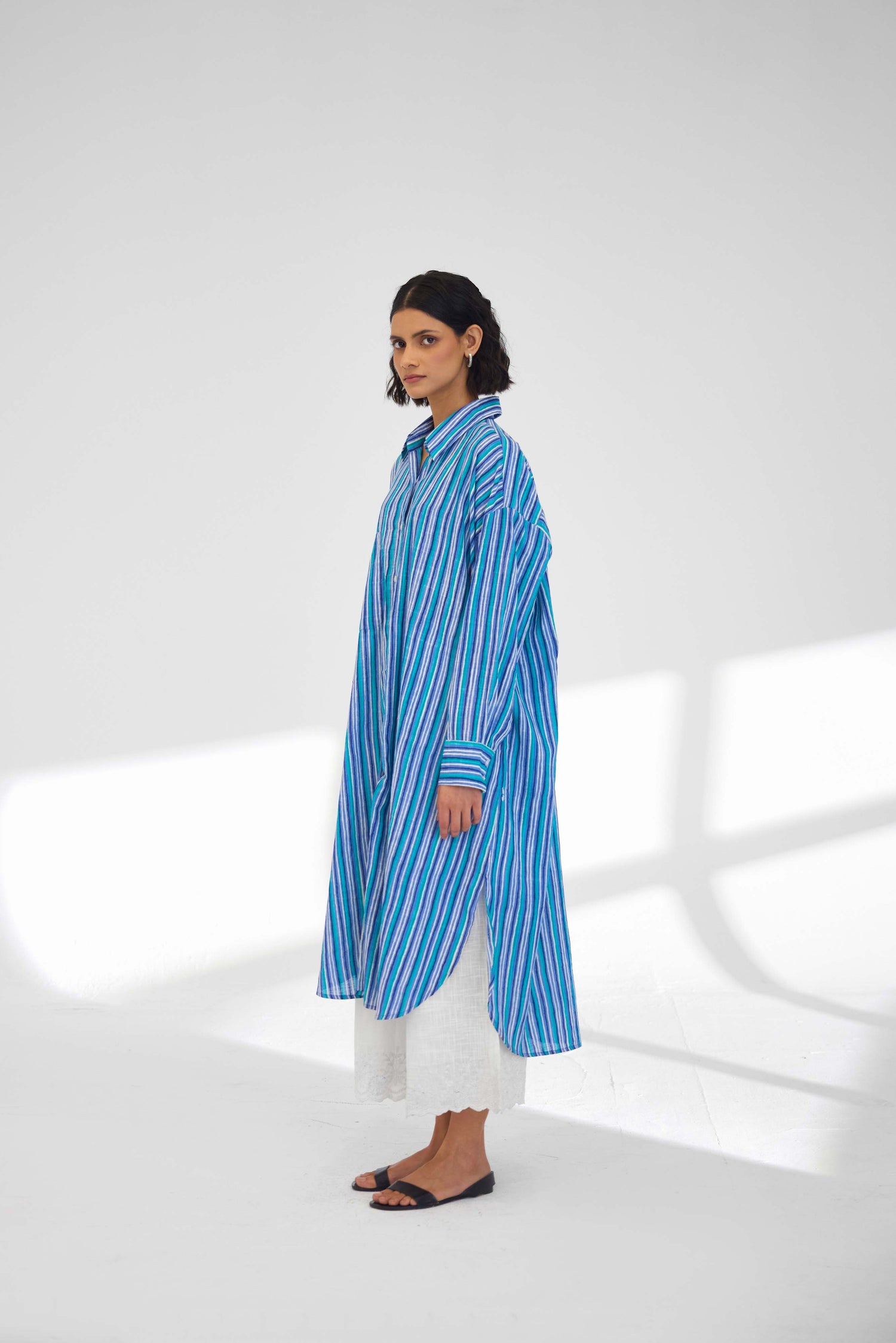 Ava Long Shirt Blue Stripes (9926513656107)