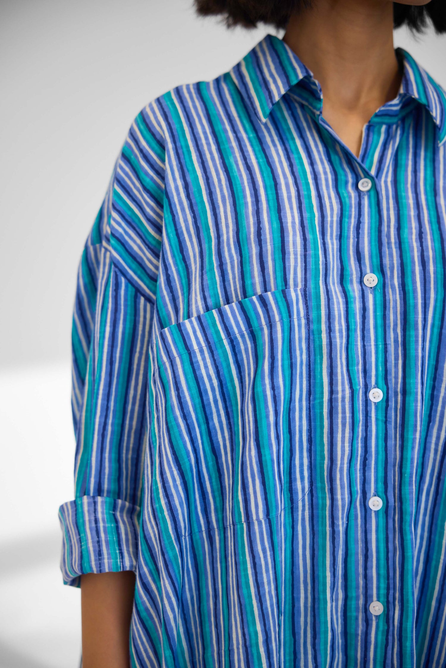 Ava Long Shirt Blue Stripes (9926513656107)