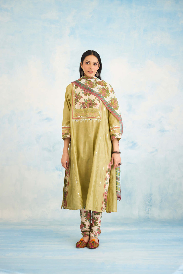 Rozana Chanderi Mul Dupatta Cream Green (9926371180843)