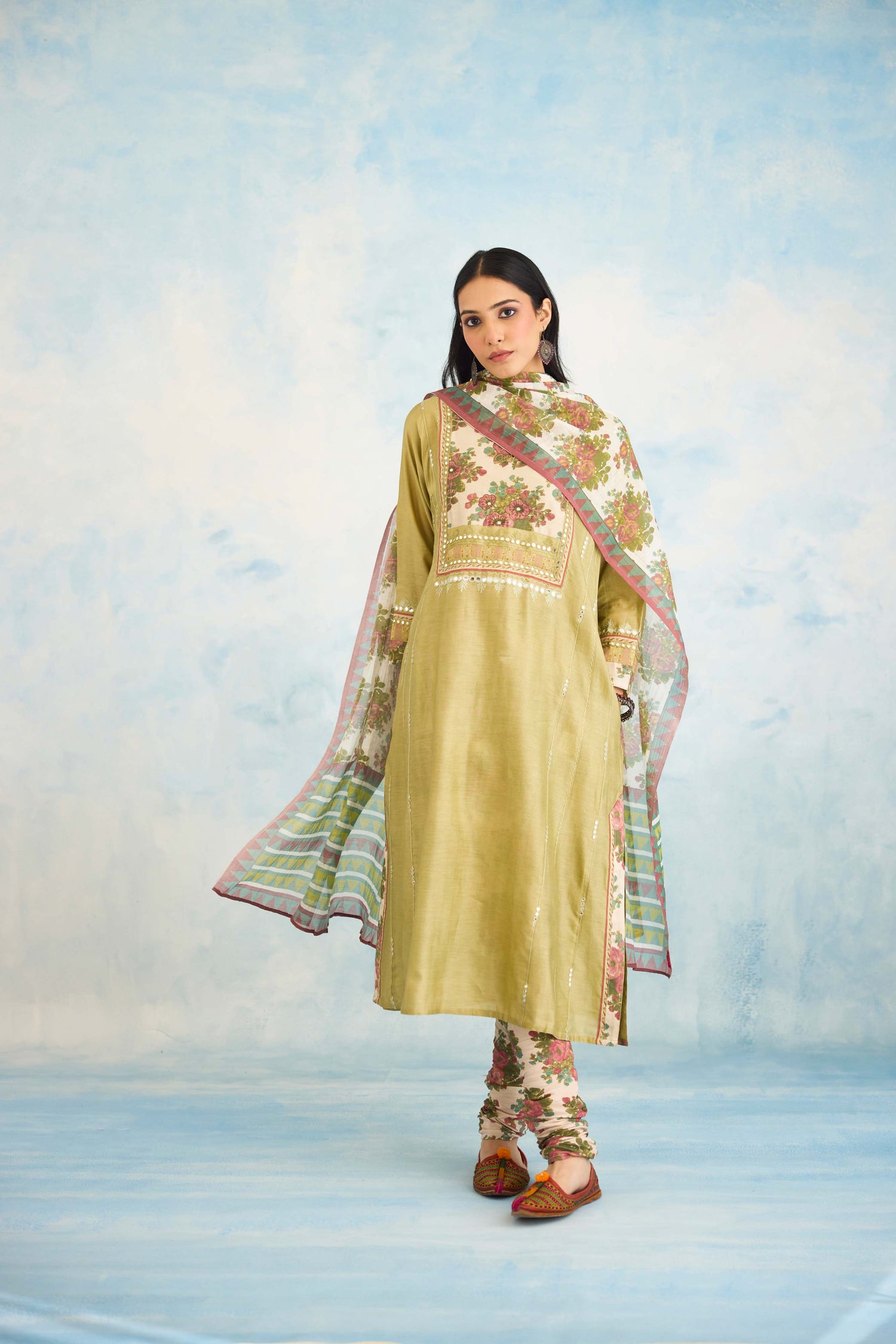 Rozana Chanderi Mul Dupatta Cream Green (9926371180843)