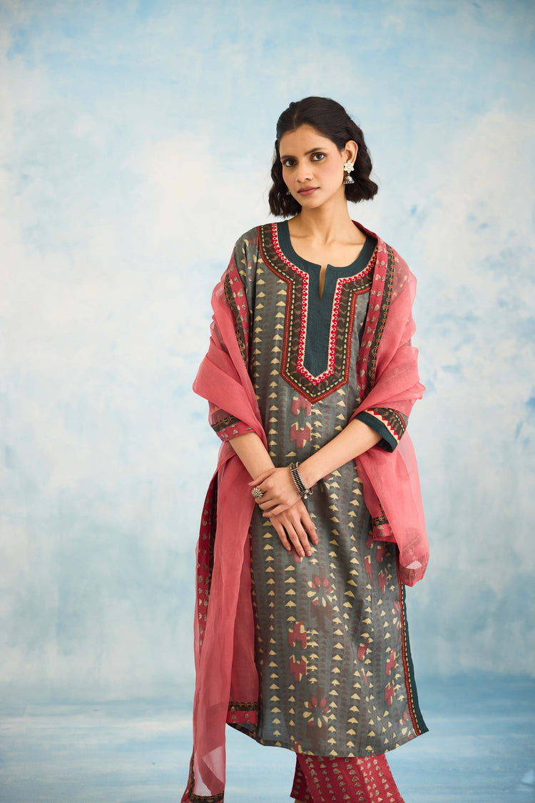 Rozana Kurta Teal Beige (9926250791211)