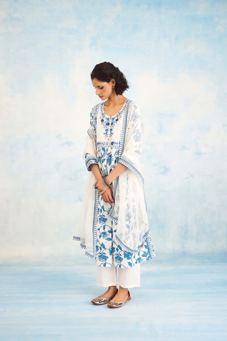 Meera Kurta White Blue (9925481726251)