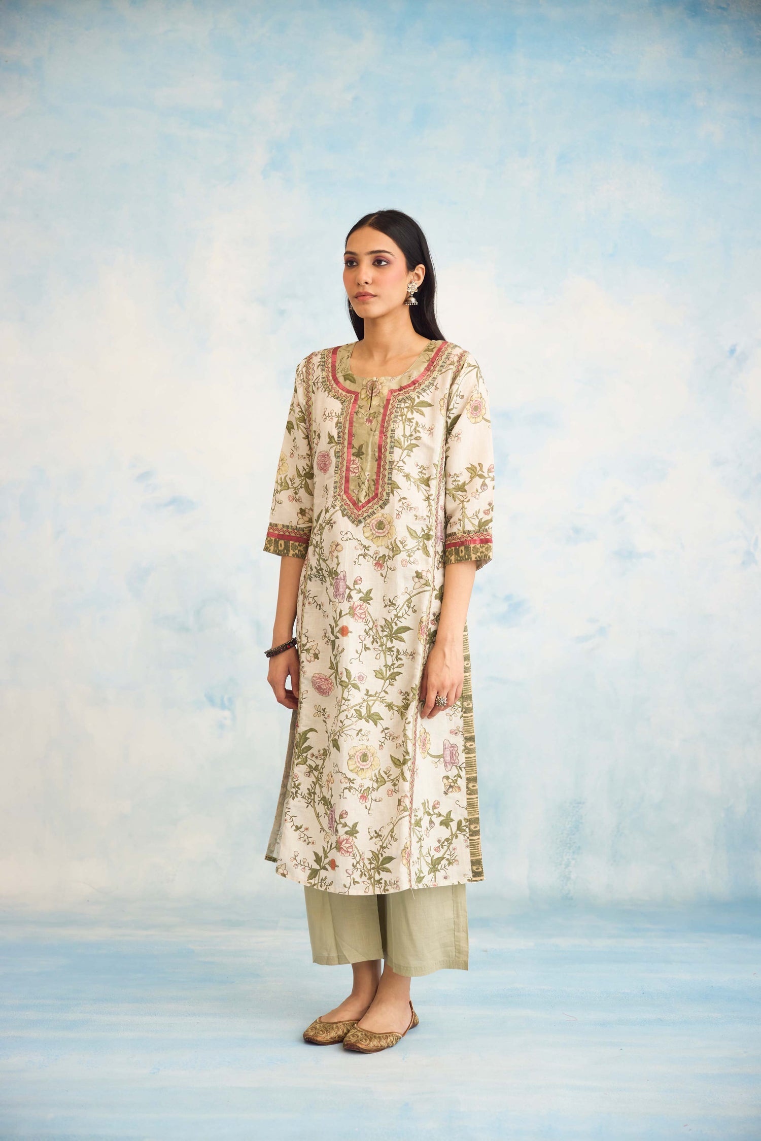 Rozana Kurta Cream Green (9926256525611)