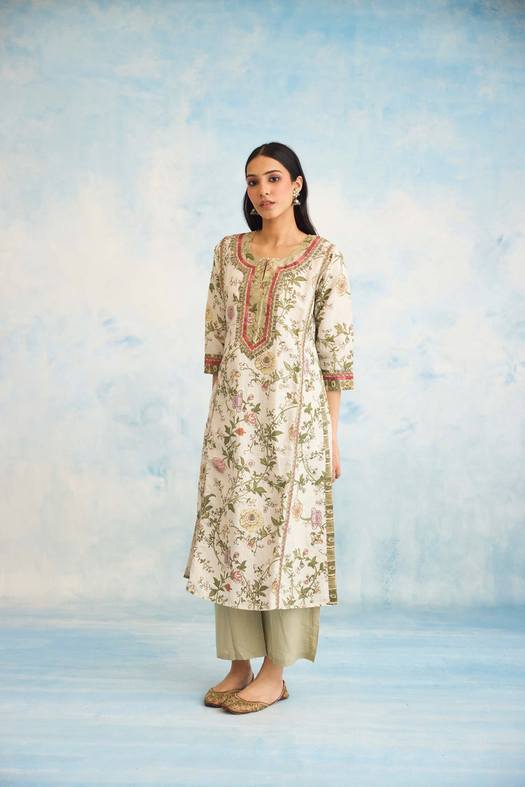 Rozana Kurta Cream Green (9926256525611)