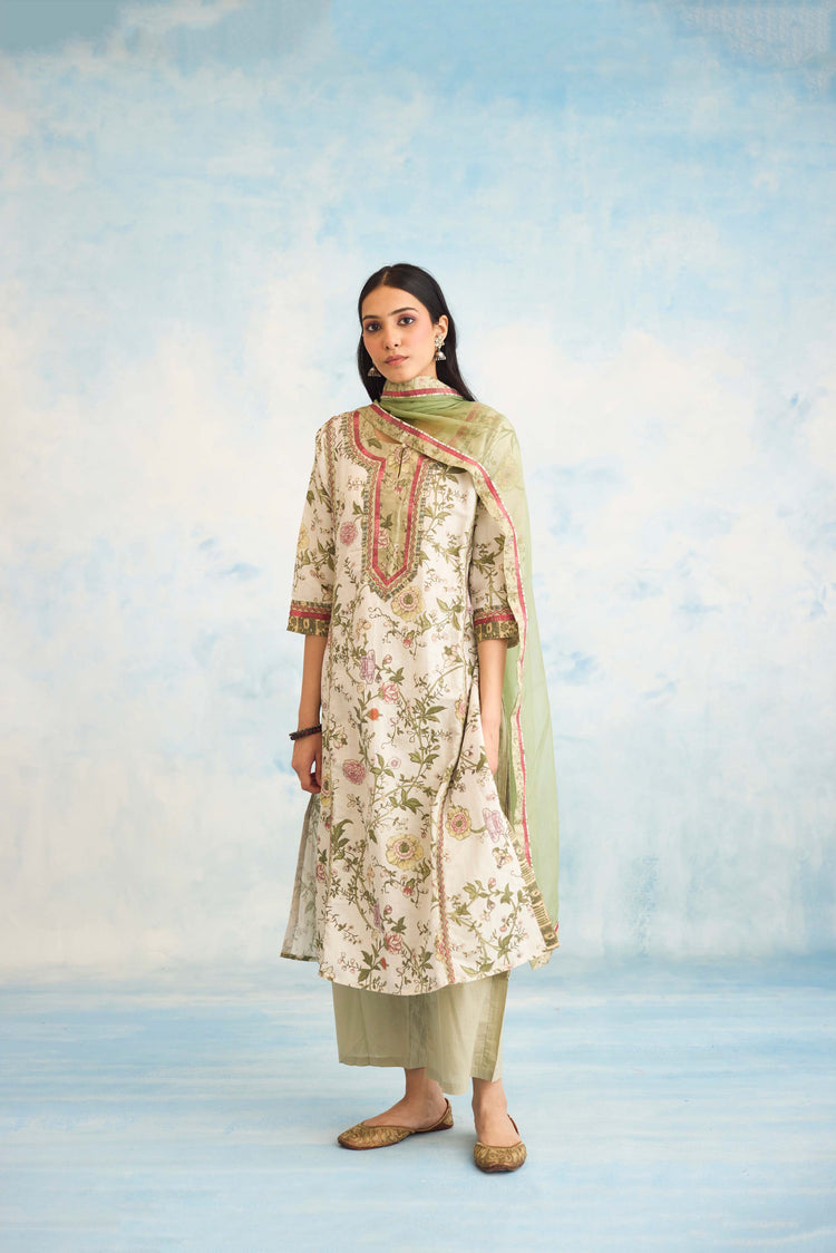 Rozana Kurta Cream Green (9926256525611)