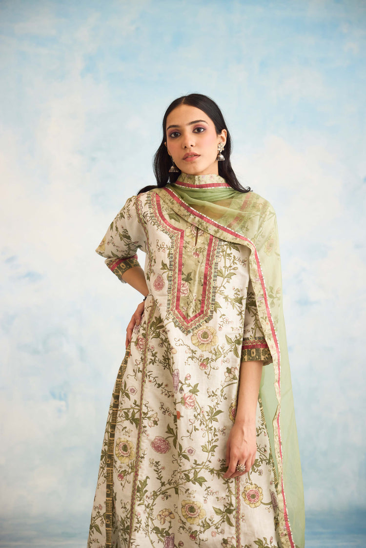 Rozana Kurta Cream Green (9926256525611)