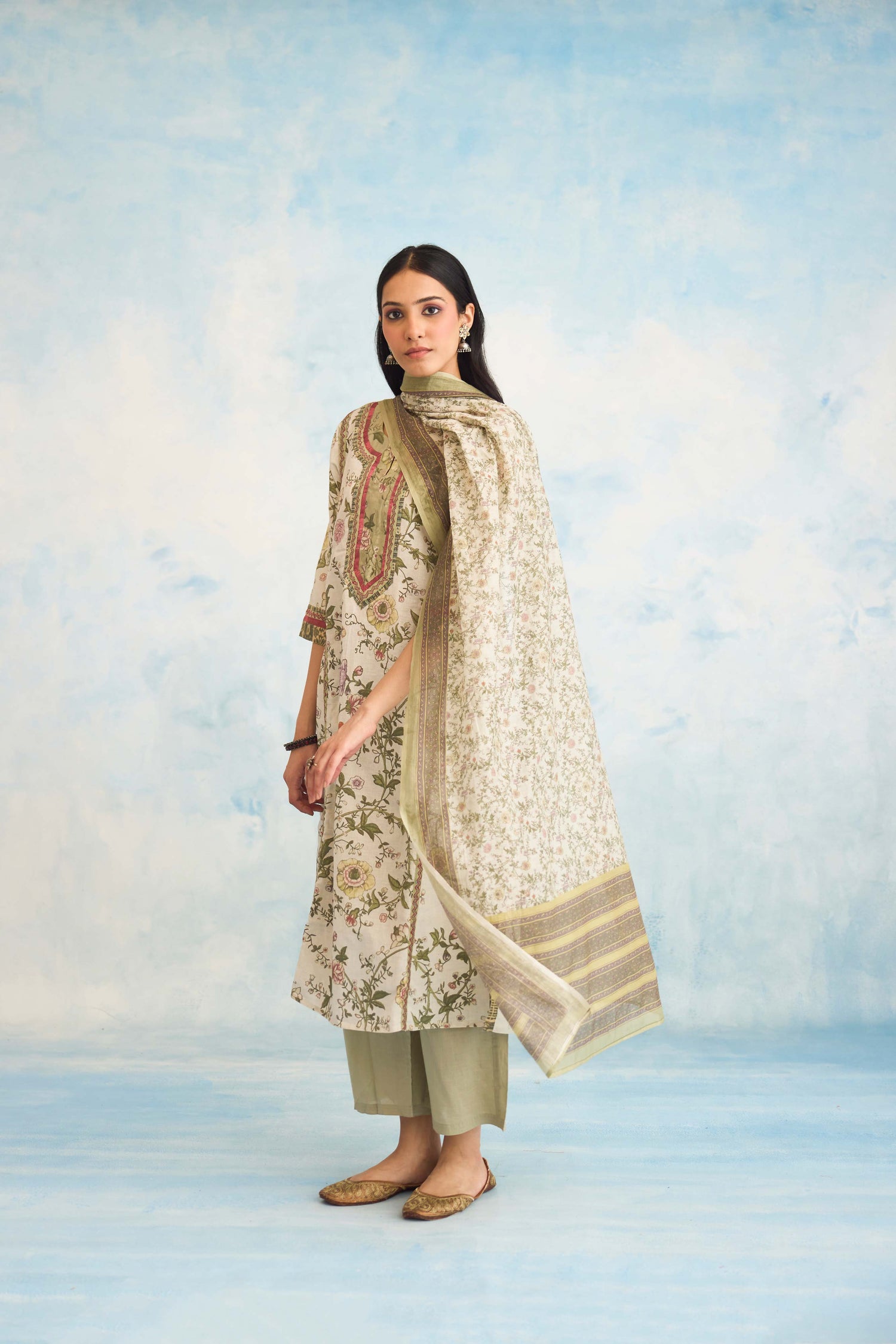 Rozana Kurta Cream Green (9926256525611)