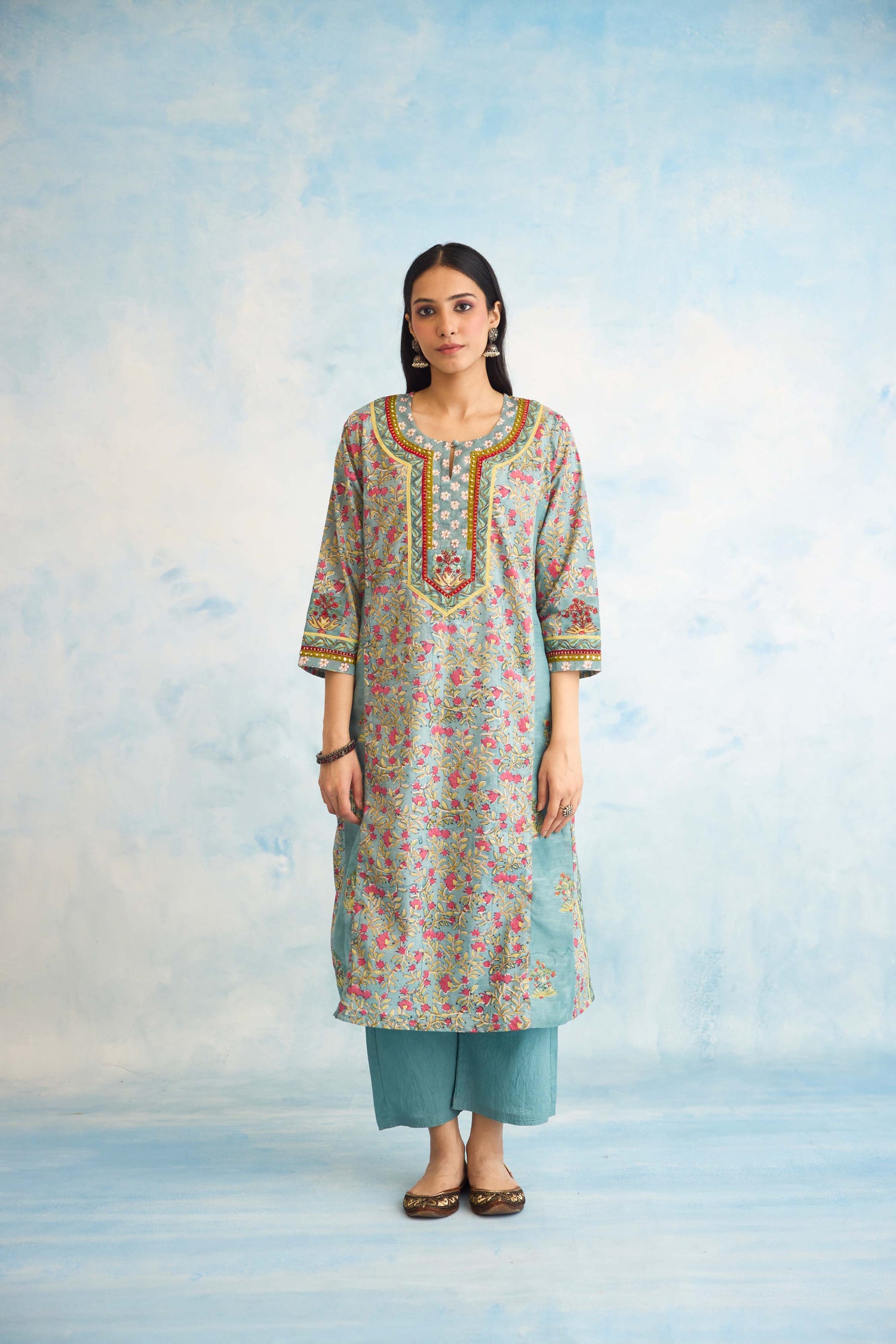 Rozana Kurta Sky Blue Pink (9925383881003)