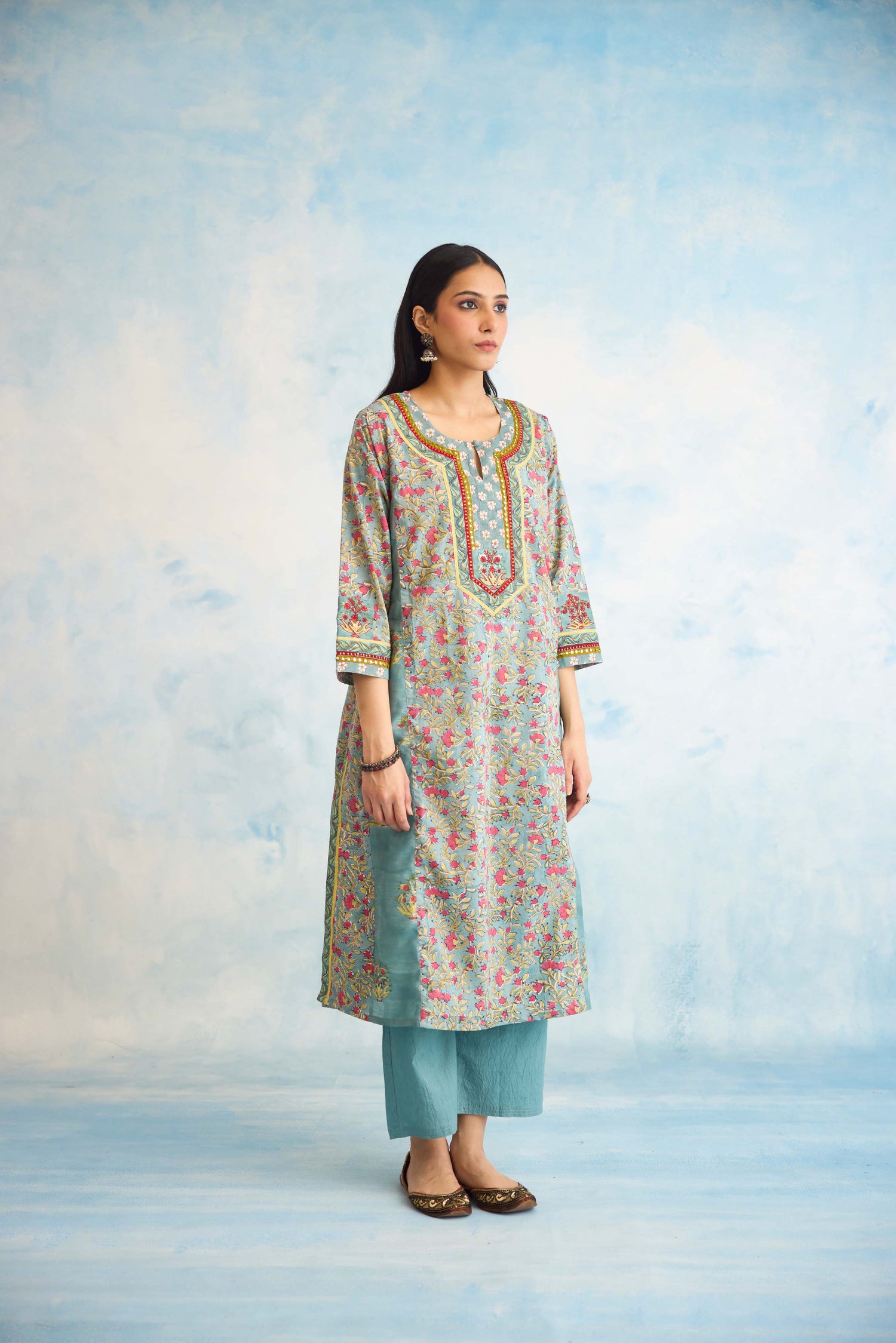 Rozana Kurta Sky Blue Pink (9925383881003)