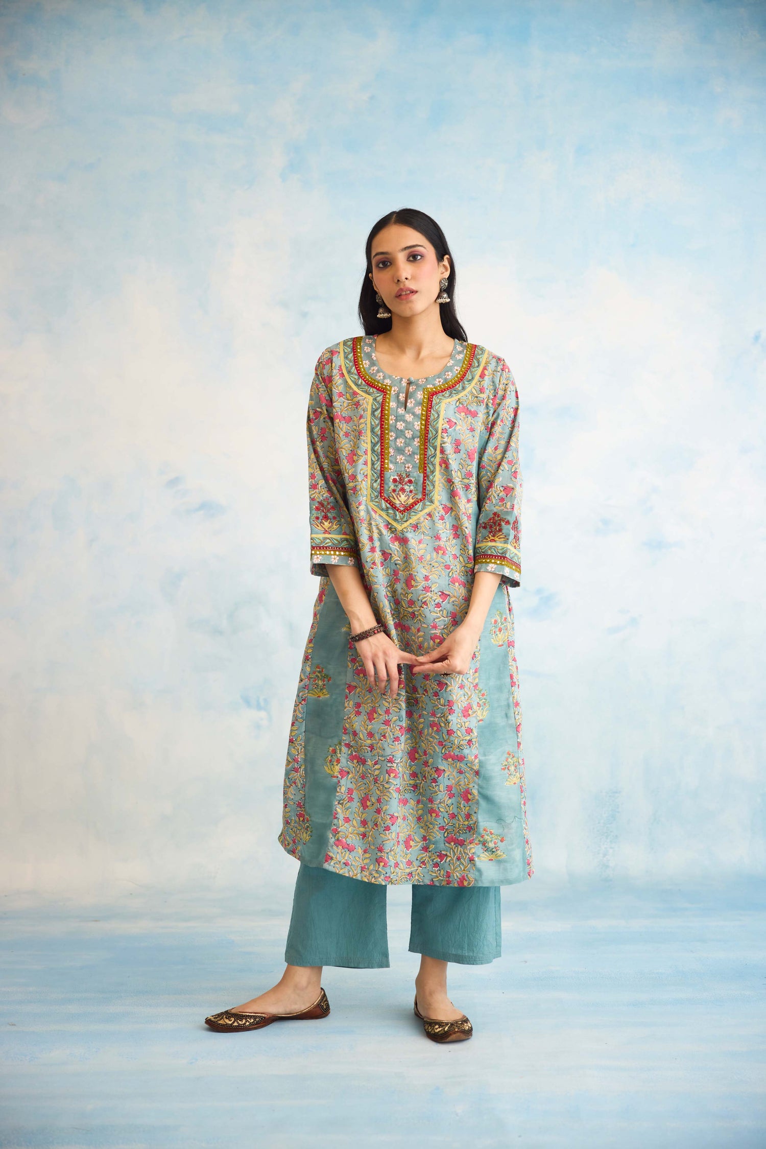 Rozana Kurta Sky Blue Pink (9925383881003)