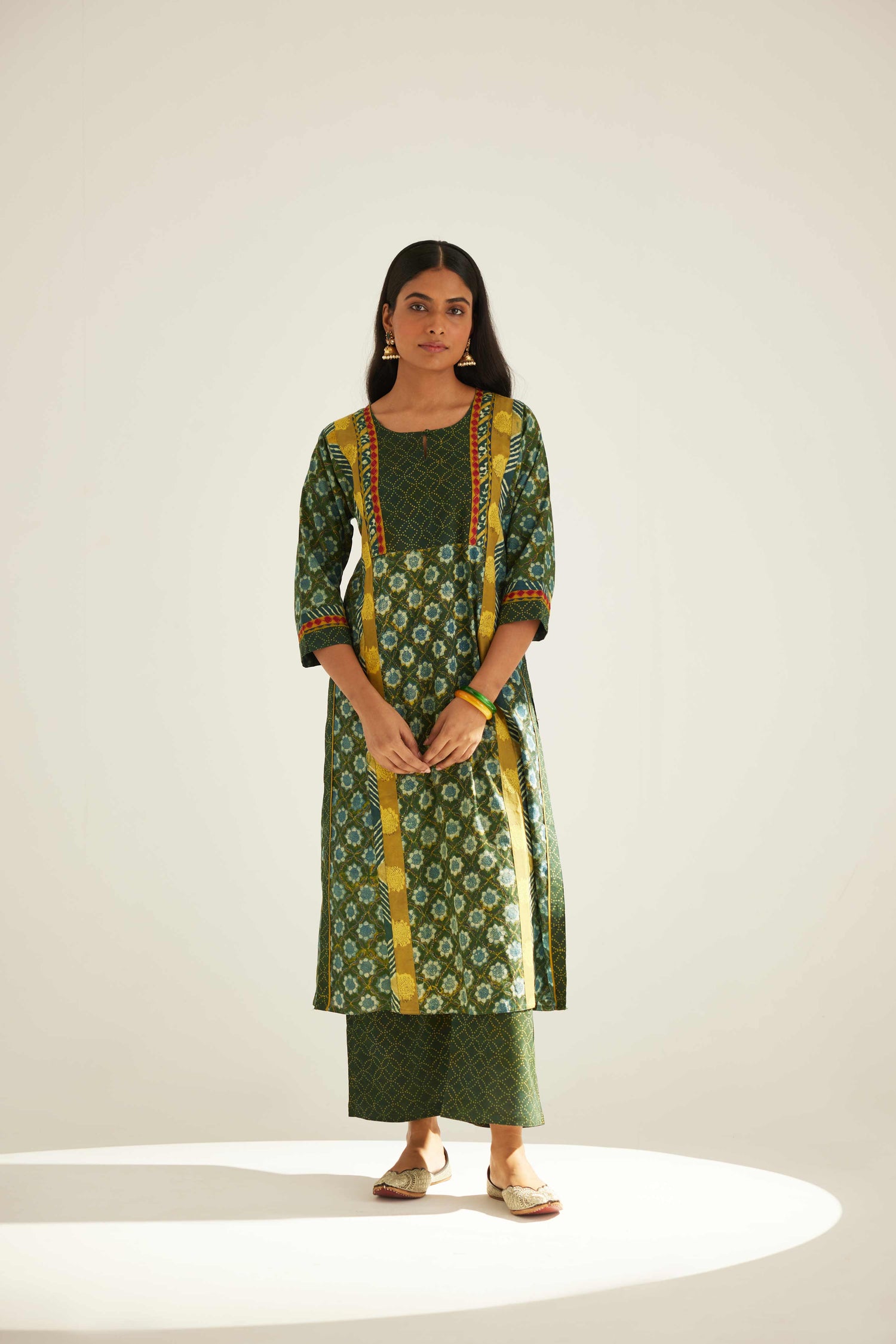 Yoke Kurta Dark Green Off White (8569342558507)