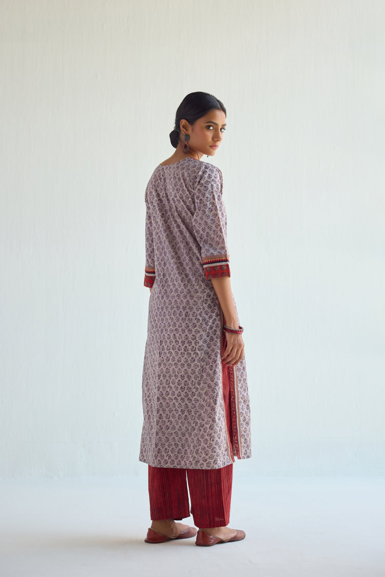 Rozana Kurta Light Grey Maroon (9419136303403)