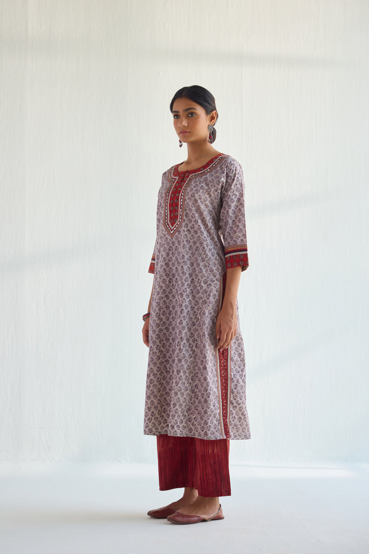 Rozana Kurta Light Grey Maroon (9419136303403)