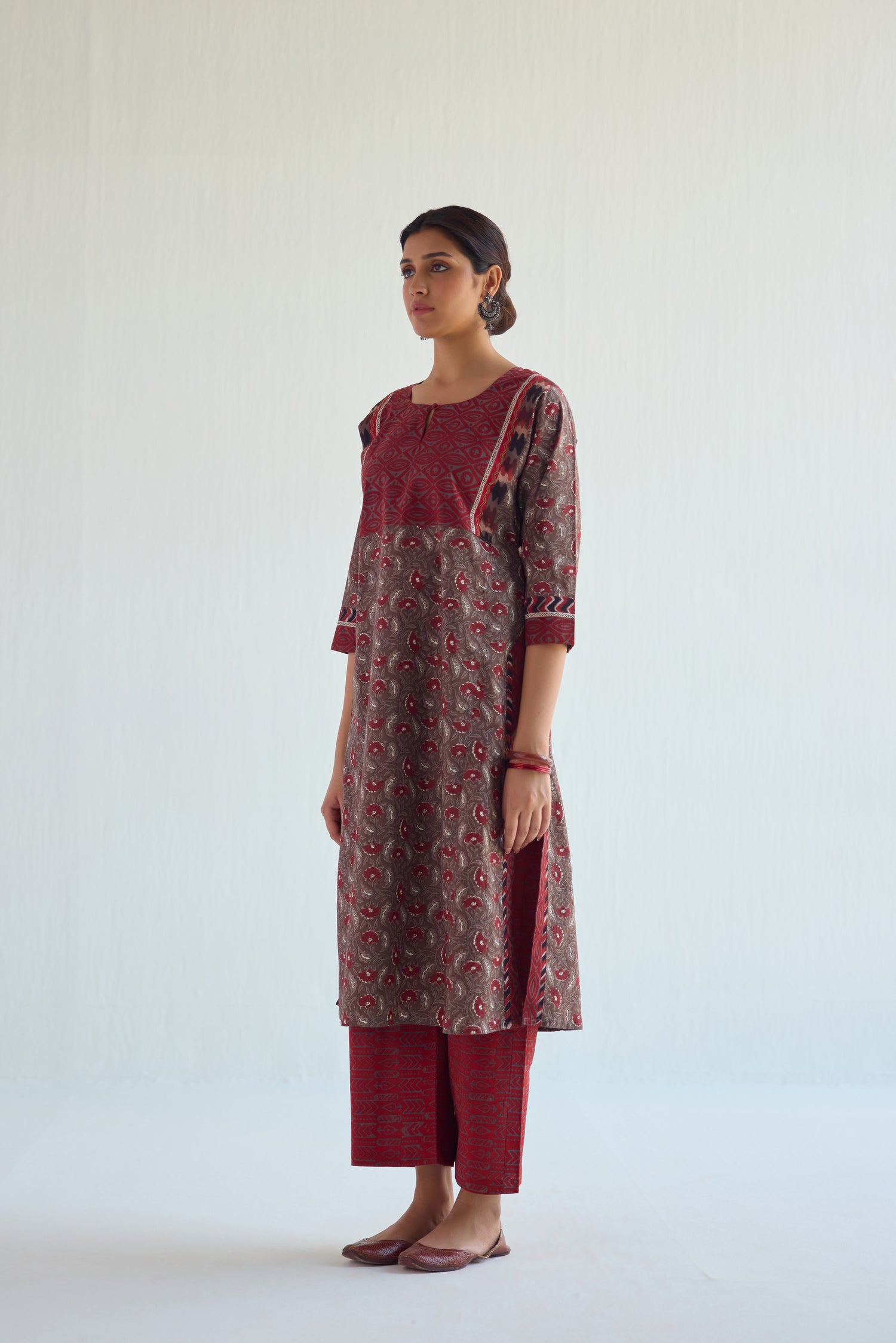 Yoke Kurta Grey Maroon (9423036645675)