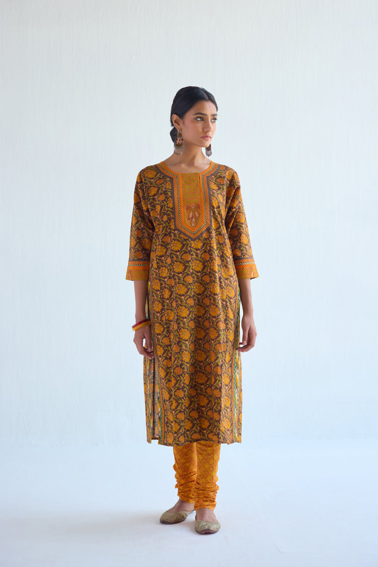 Rozana Kurta Set Brown Mustard (Set of 3) (9418649370923)