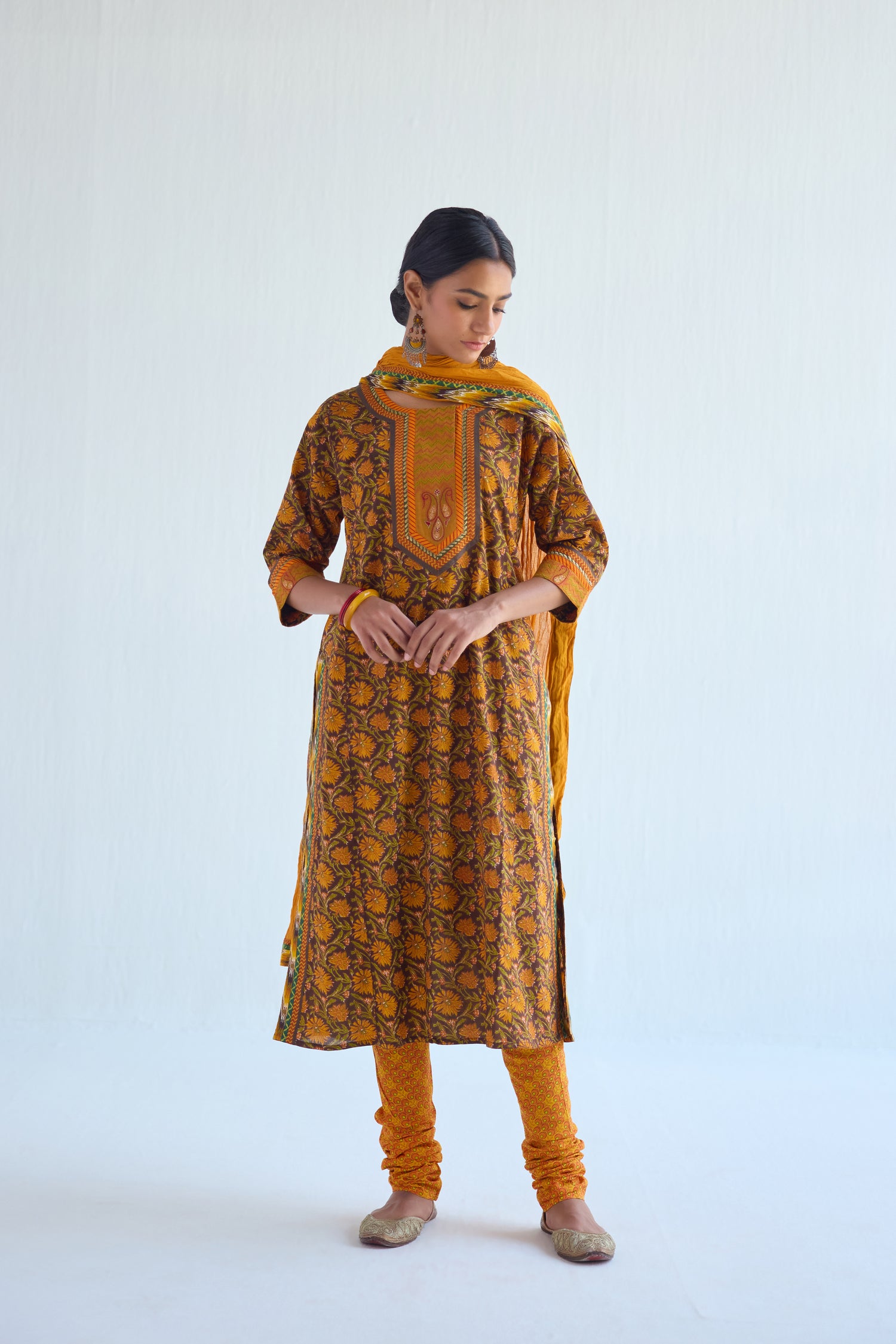 Rozana Kurta Set Brown Mustard (Set of 3) (9418649370923)