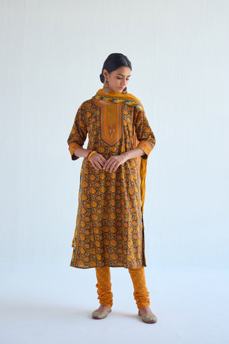 Rozana Kurta Set Brown Mustard (Set of 3) (9418649370923)