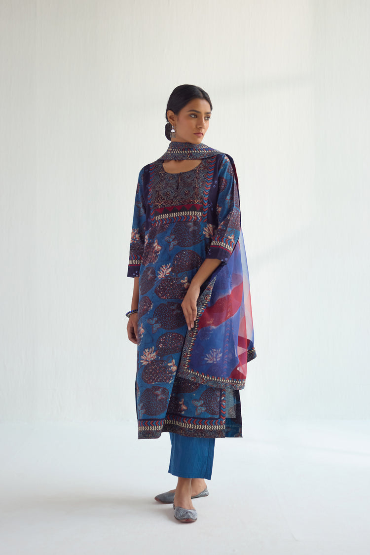 Medh  Dupatta Blue Maroon (9478743195947)