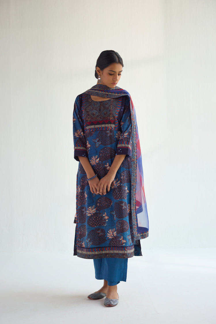 Medh  Dupatta Blue Maroon (9478743195947)