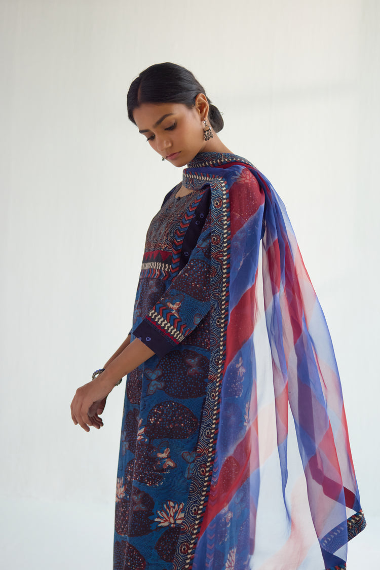 Medh  Dupatta Blue Maroon (9478743195947)