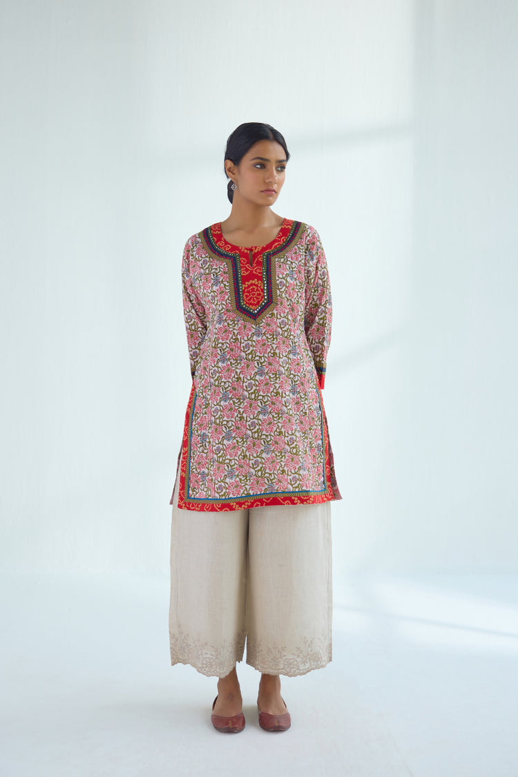 Rozana Kurti Cream Red (9423197929771)