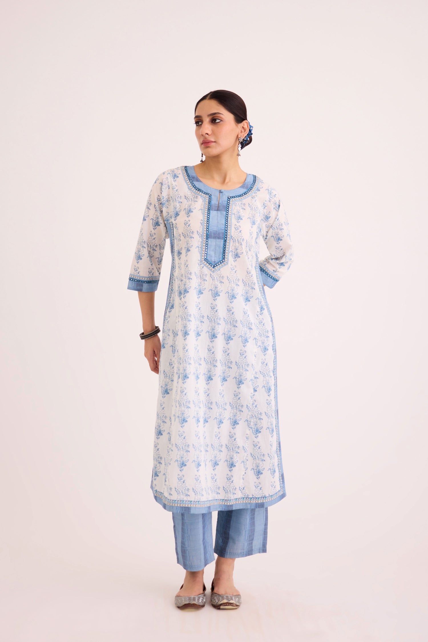 Anu Kurta White Blue (9608562966827) (9610301341995)