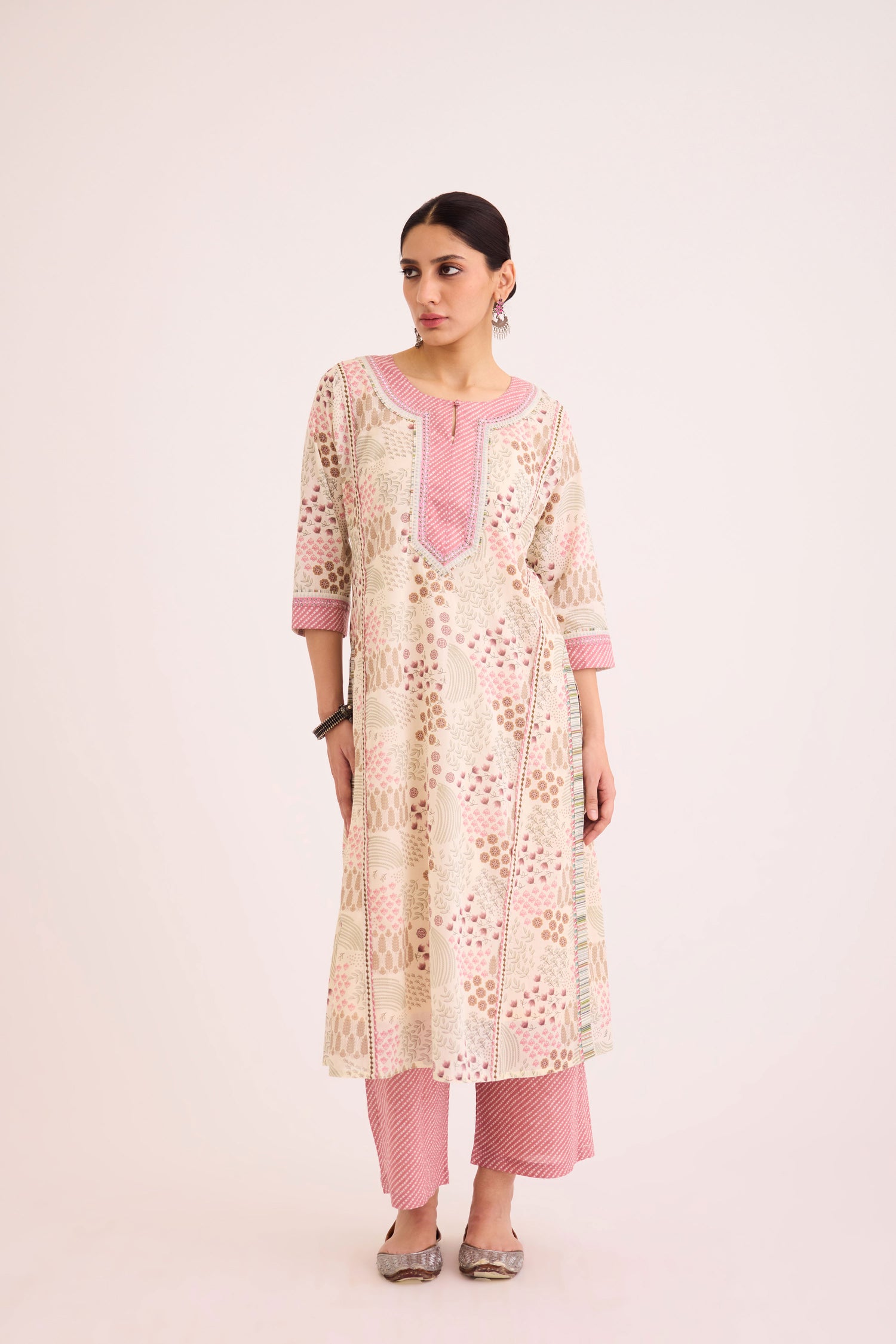 Rozana Kurta White Pink (9627152154923)