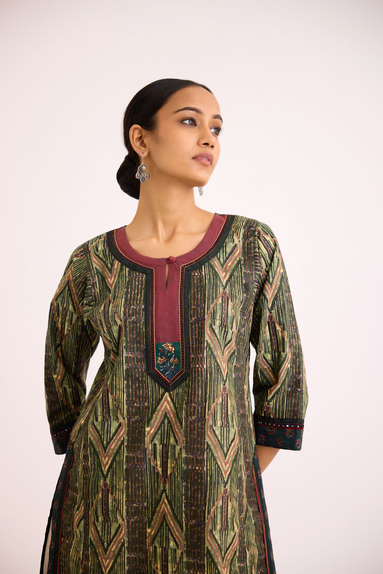 Rozana Kurti Green Maroon (9612443091243)