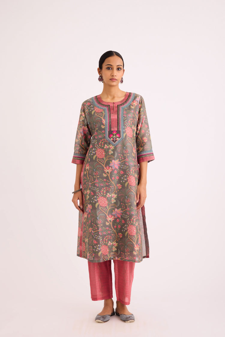 Rozana Kurta Dark Grey Peach (9610087072043)