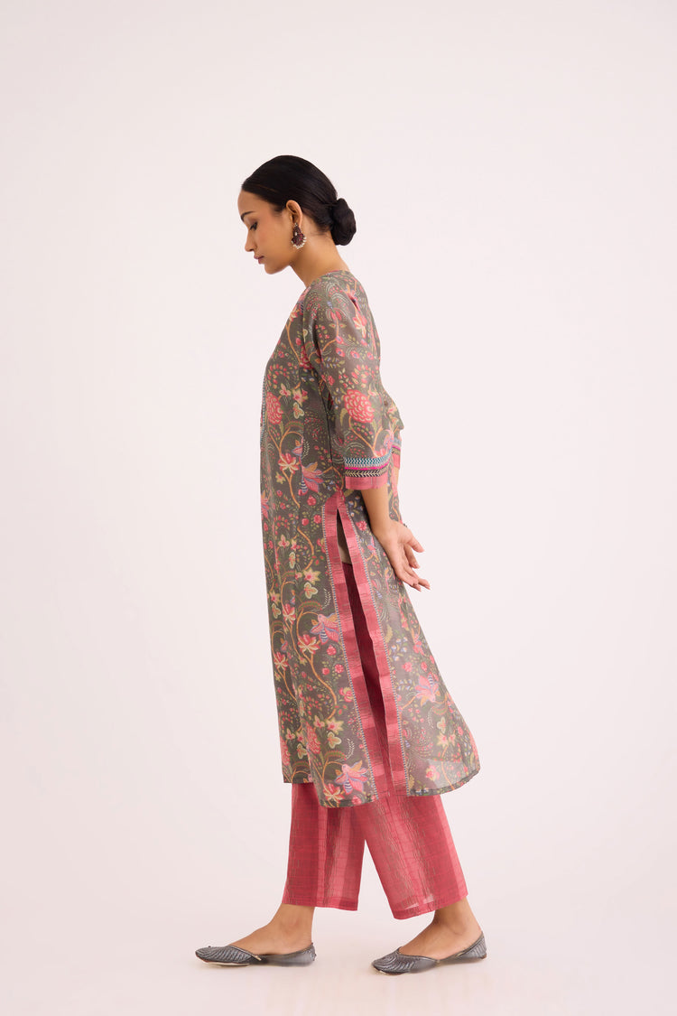 Rozana Kurta Dark Grey Peach (9610087072043)