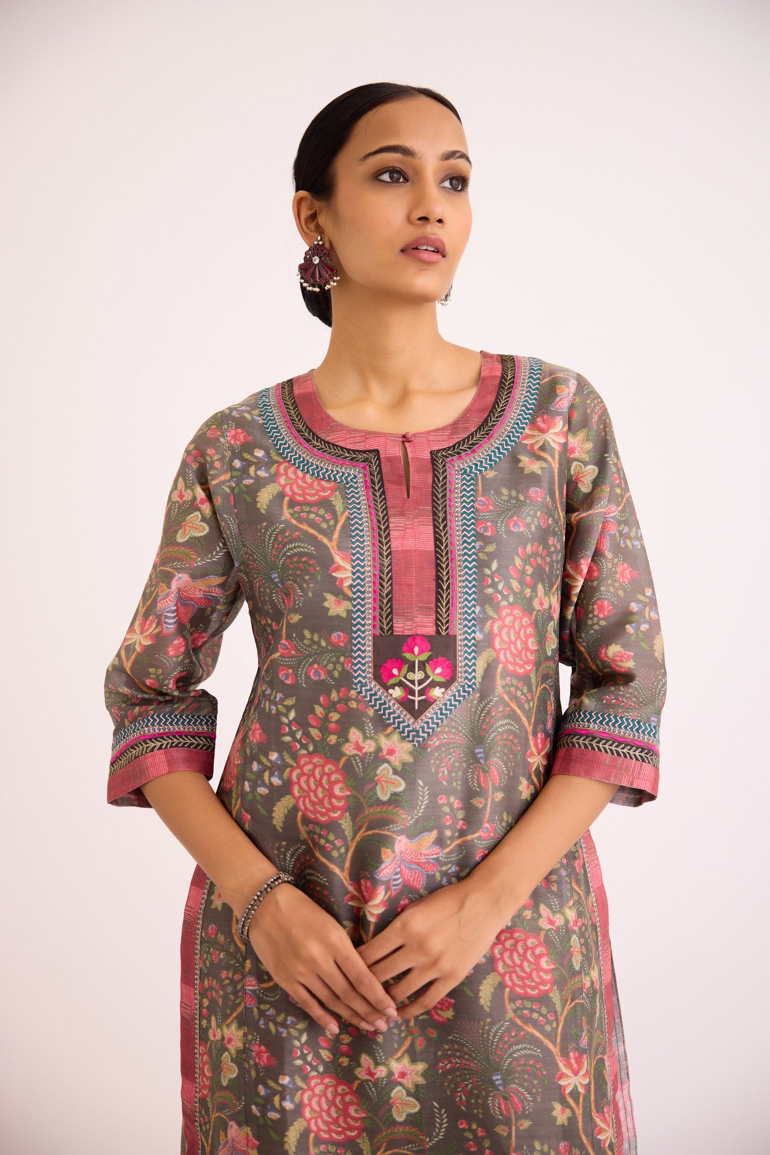 Rozana Kurta Dark Grey Peach (9610087072043)