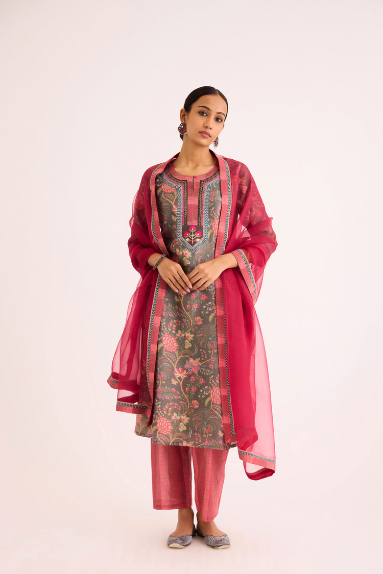 Rozana Kurta Dark Grey Peach (9610087072043)