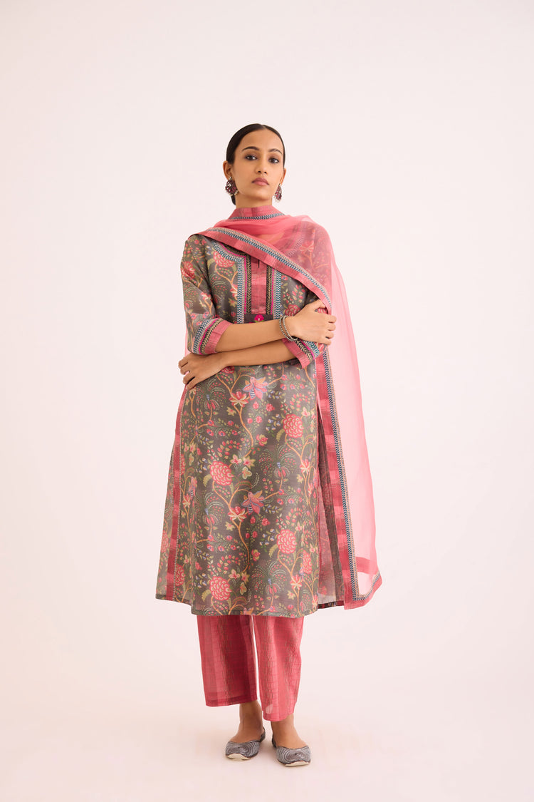 Rozana Kurta Dark Grey Peach (9610087072043)