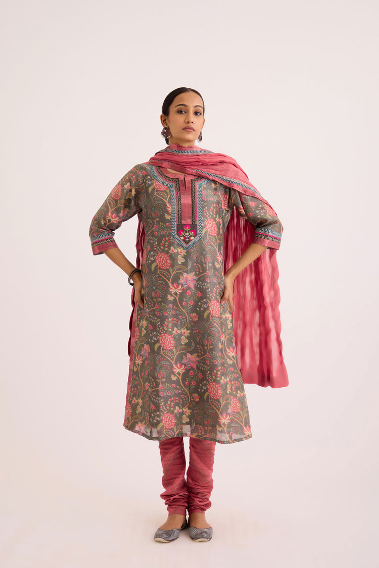 Rozana Kurta Dark Grey Peach (9610087072043)