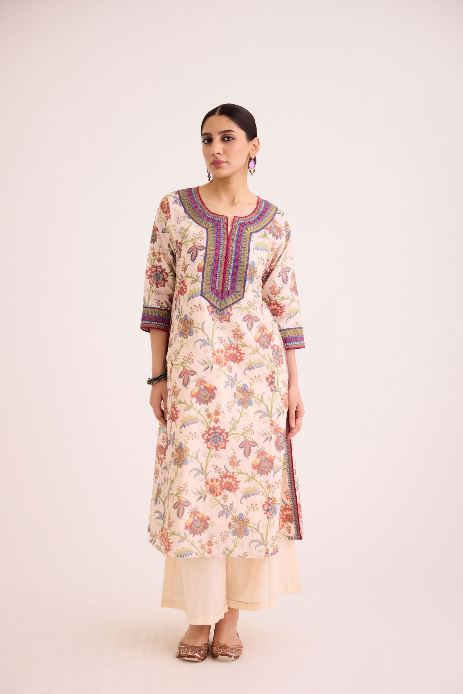 Rozana Kurta White Peach (9610297180459)