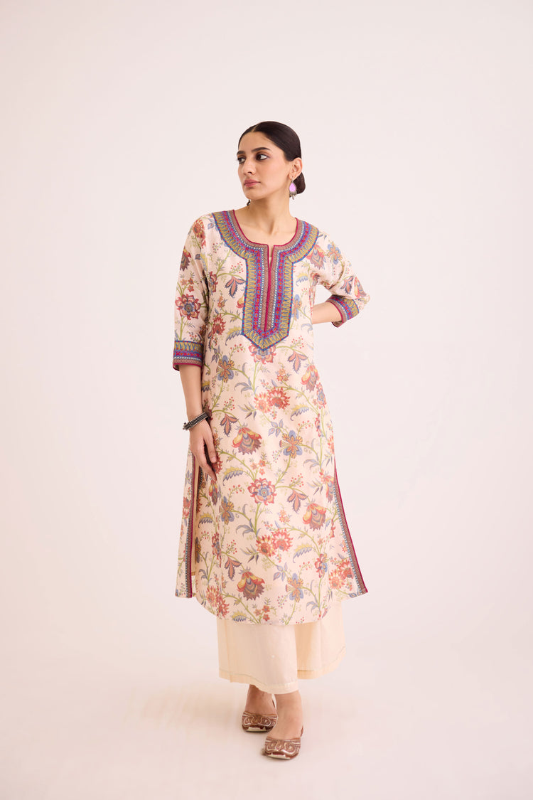 Rozana Kurta White Peach (9610297180459)