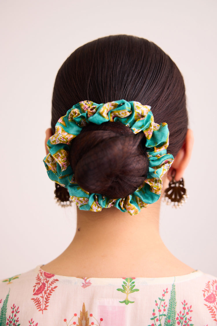 Scrunchy Printed Teal Green Yellow (9620485374251)