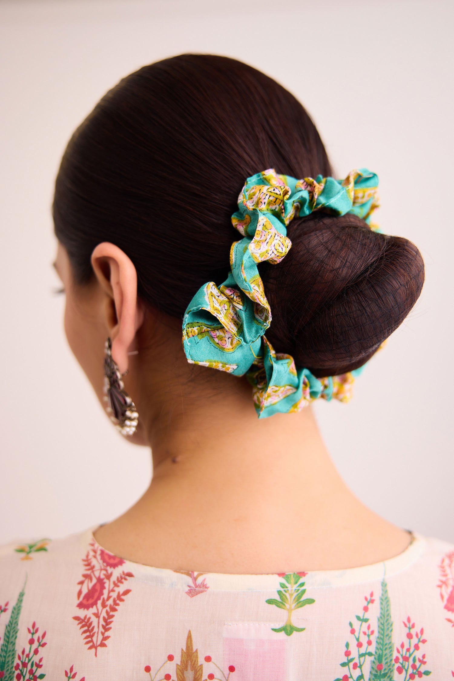 Scrunchy Printed Teal Green Yellow (9620485374251)