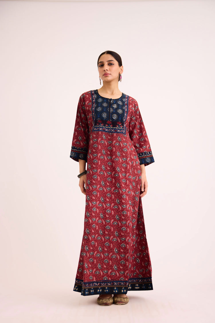 Rozana Caftan Maroon Blue (9625379471659)