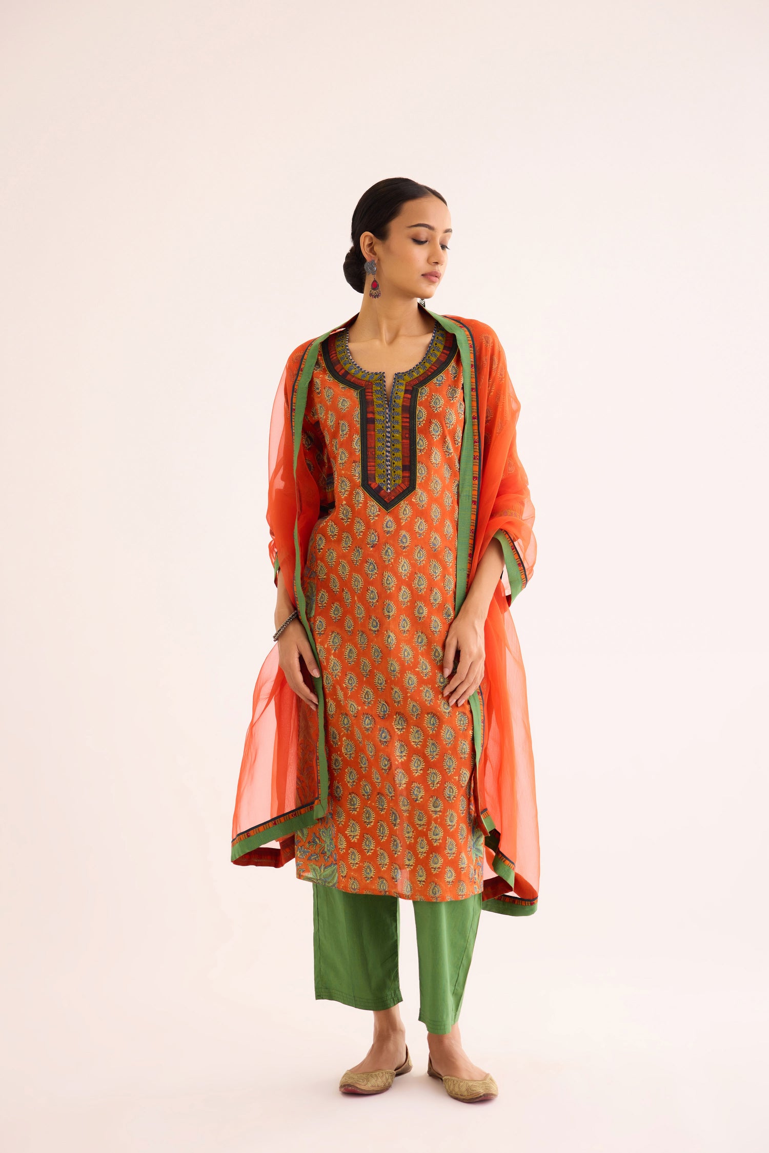 Rozana Kurta Orange Blue (9610301341995) (9610301899051)