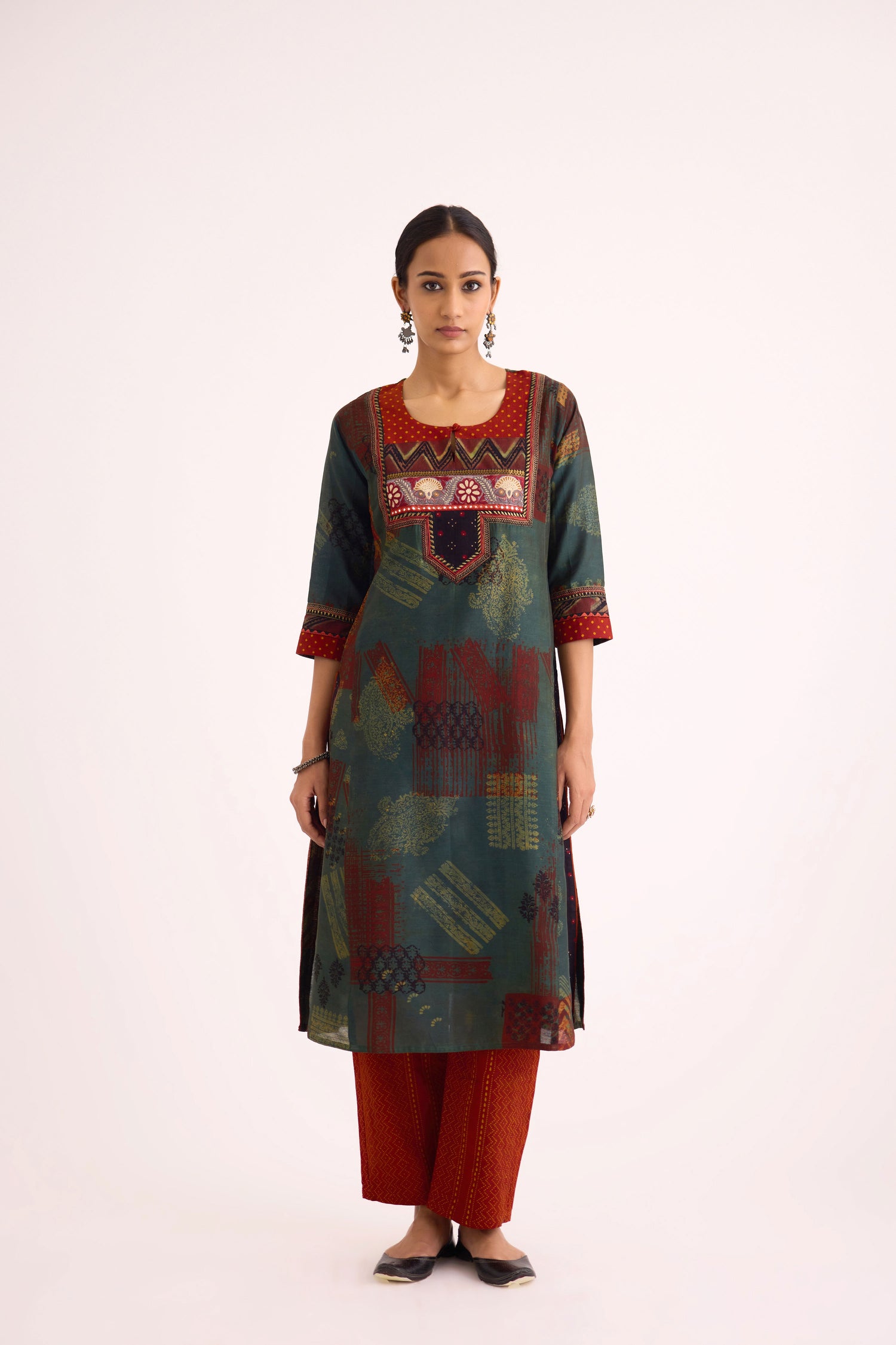 Rozana Kurta Green Rust (9620142981419) (9620152680747)