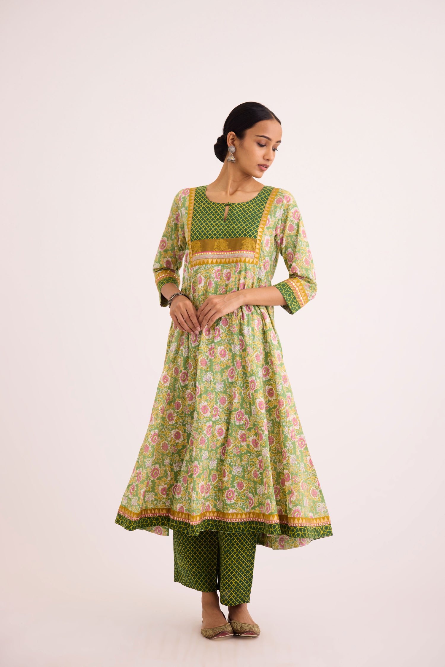 Rozana Kurta Green Pink (9609928507691)