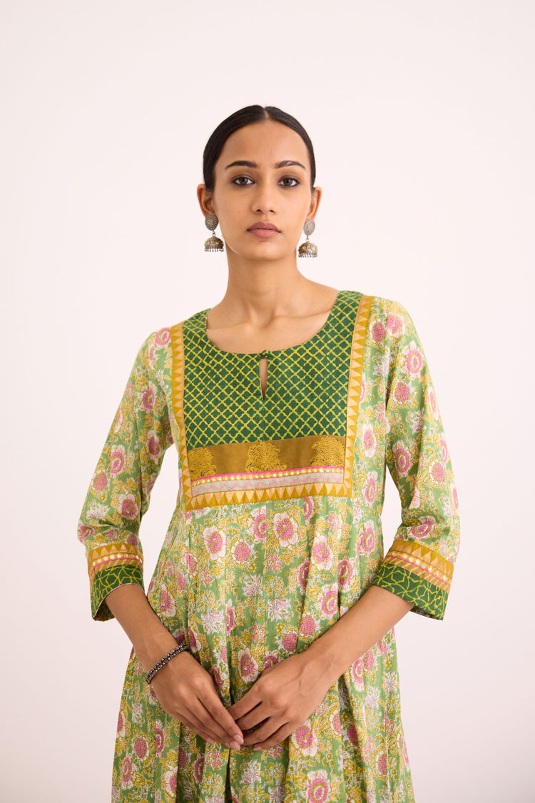 Rozana Kurta Green Pink (9609928507691)