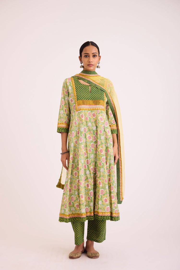 Rozana Kurta Green Pink (9609928507691)