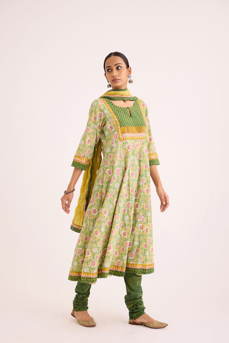 Rozana Kurta Green Pink (9609928507691)