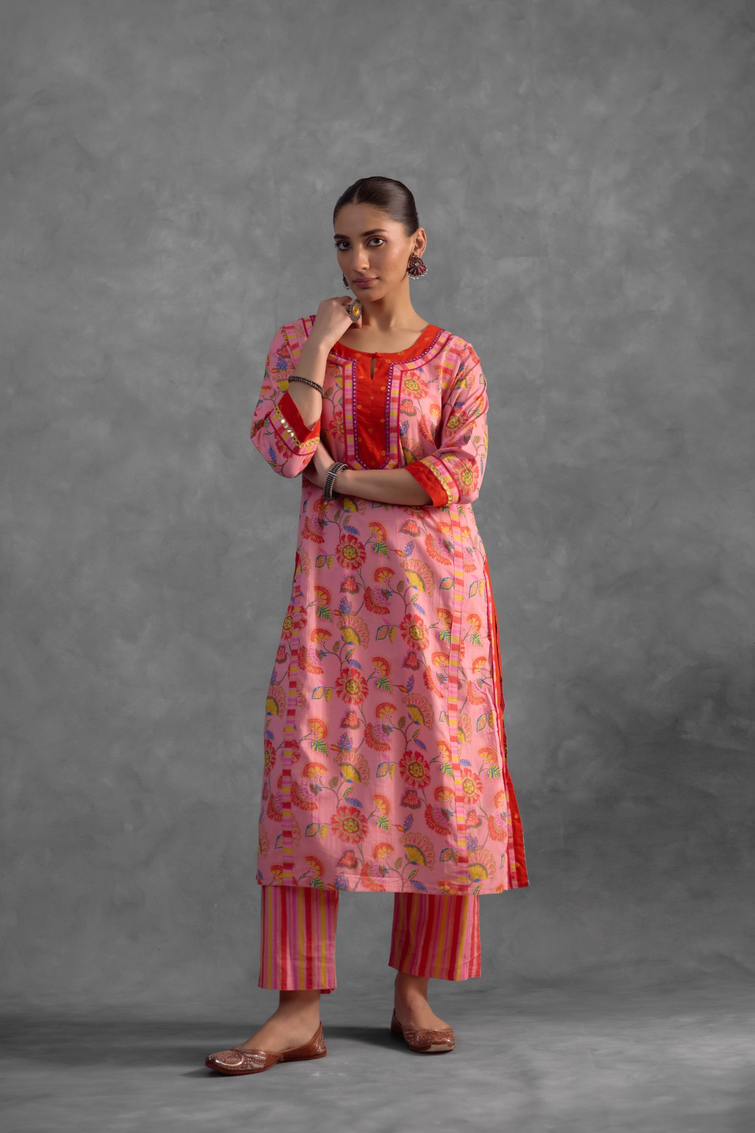 Rozana Kurta Light Pink/ Orange/ Red (9845989900587)