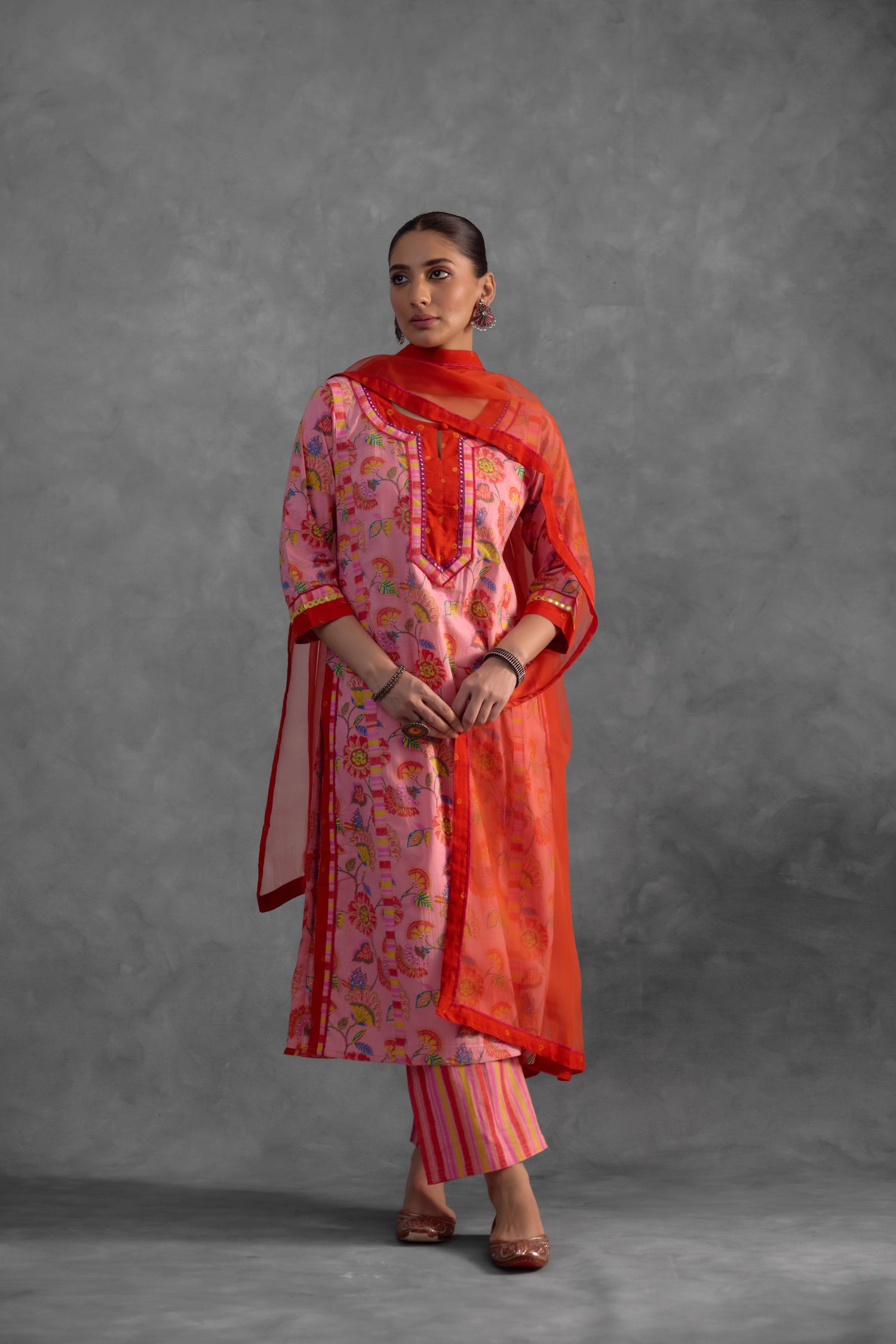 Rozana Kurta Light Pink/ Orange/ Red (9845989900587)