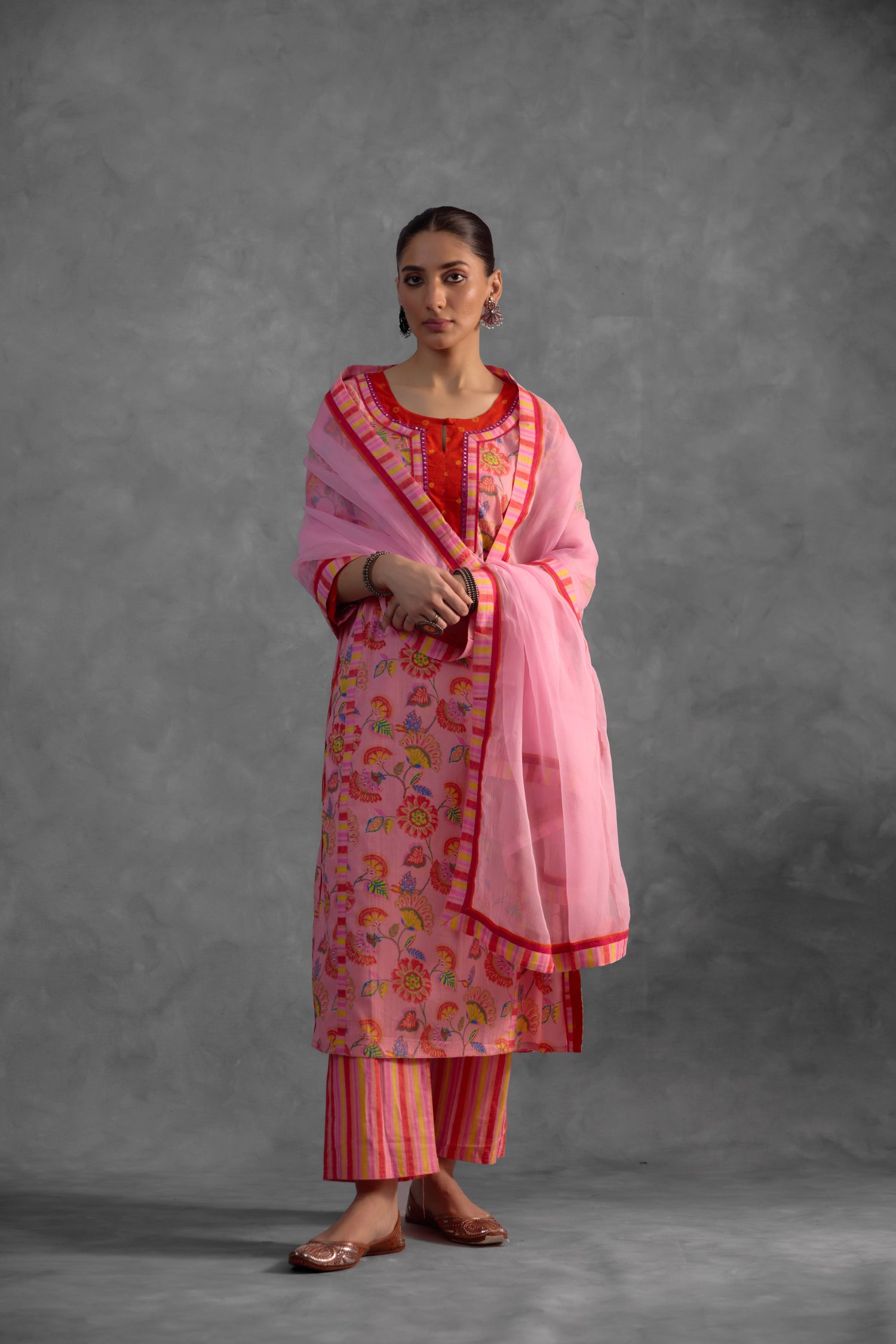 Rozana Kurta Light Pink/ Orange/ Red (9845989900587)