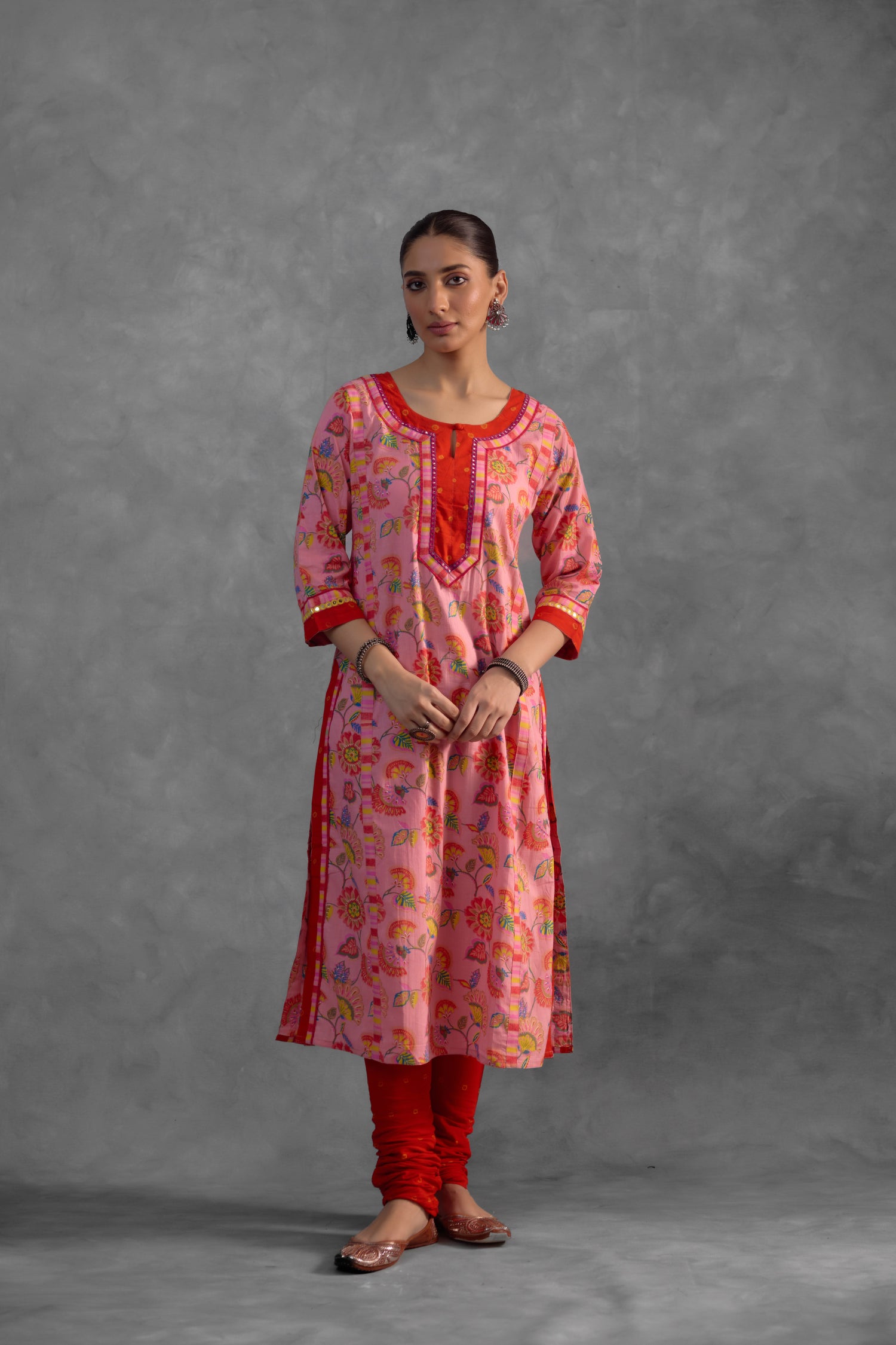 Rozana Kurta Light Pink/ Orange/ Red (9845989900587)